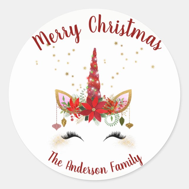 Sticker Rond Jolie Unicorn Noël Enveloppe de Noël Sceau (Devant)