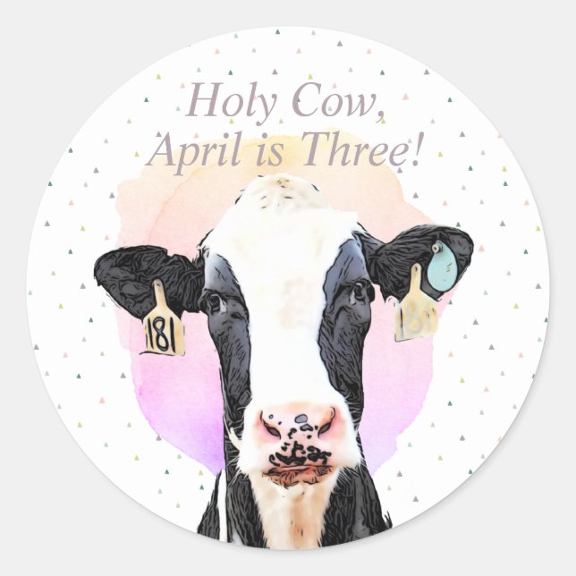 Sticker Rond Jolie Vache Saint Motif de troisième anniversaire (Devant)