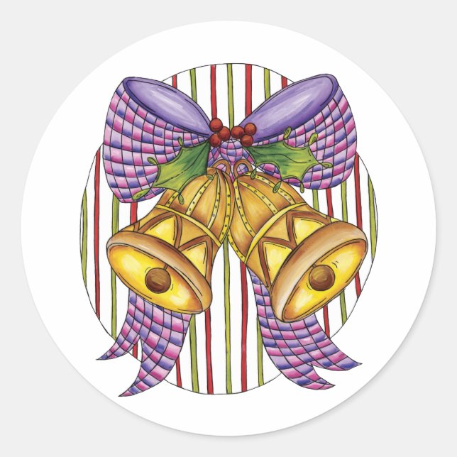 Sticker Rond Jolies cloches de jingle de Noël avec ruban et bow (Devant)