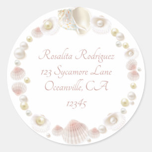 Sticker Rond Jolies coquillages et perles Adresse de retour