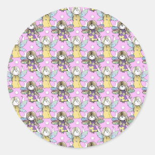 Sticker Rond Jolies fées et étoiles et lunes motif