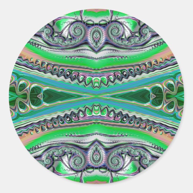 Sticker Rond ~ Jolies nuances Vert Bleu Rose Fractal ~ (Devant)