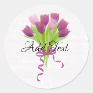 Sticker Rond Jolies tulipes roses et violettes Ajouter du texte
