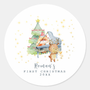 Sticker Rond Jolis Animaux de la Forêt pour le Premier Noël de