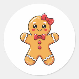 Sticker Rond Jolis Biscuits au Gingembre Ruban Filles Noël