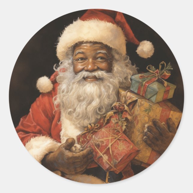 Sticker Rond Jolly Black Père Noël : Salutations de Noël festiv (Devant)