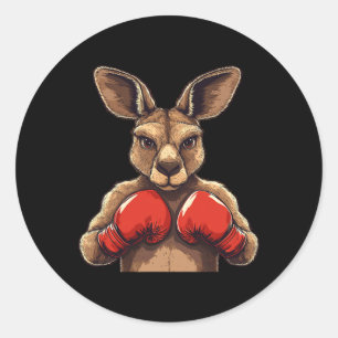 Sticker Rond Jolly Kangaroo Avec Gants Pour Une Bataille Amusan