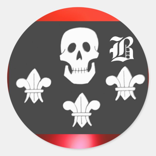 STICKER ROND JOLLY ROGER SKULL ET TROIS LIEUX FLAG MONOGRAM (Devant)