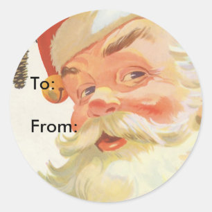 Sticker Rond Jolly Santa Claus avec secret, Noël Vintage