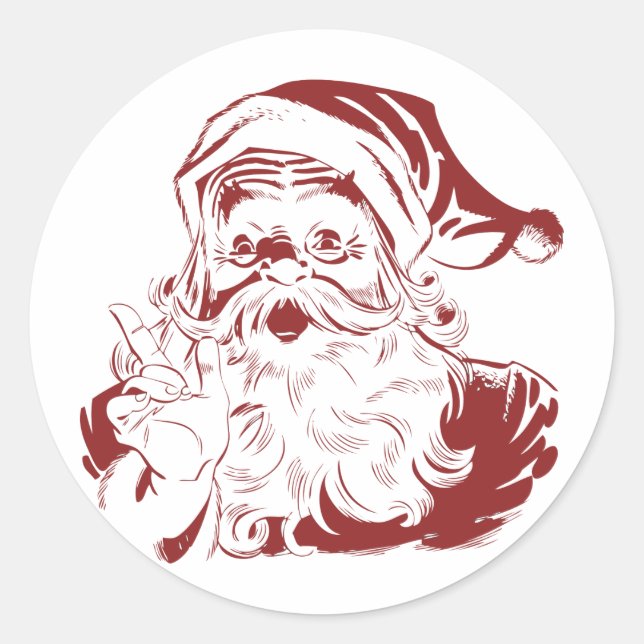 Sticker Rond Jolly Santa Claus dans Red Fun Retro Joyeux Noël (Devant)