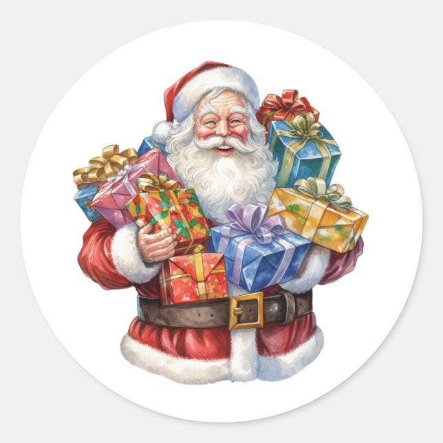 Sticker Rond Jolly Santa Claus En Costume Rouge Traditionnel (Devant)