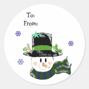 Sticker Rond Jolly Snowman dans un grand Casquette noir