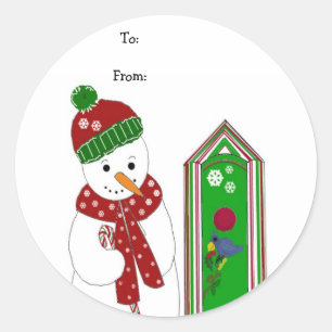 Sticker Rond Jolly Snowman et Bird House