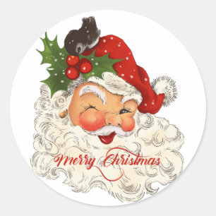 Sticker Rond Jolly vintage Santa Claus Joyeux rétro de Noël