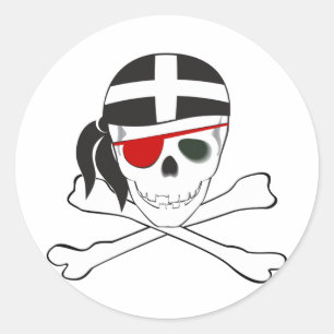 Sticker Rond JollyRoger portant le drapeau de Cornouailles