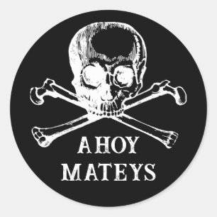 Sticker Rond Jollys rogers. Pirate d'Halloween noir. Ahoy matey