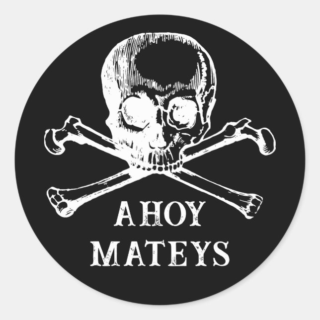 Sticker Rond Jollys rogers. Pirate d'Halloween noir. Ahoy matey (Devant)