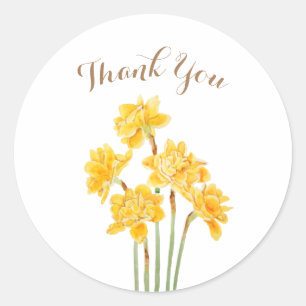 Sticker Rond jonquilles dorées fleurs aquarelle classique rond