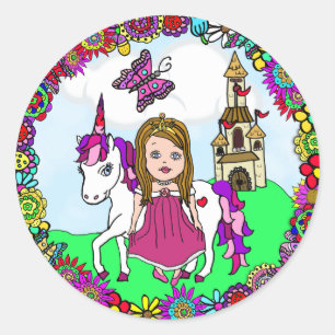 Sticker Rond Jote Brown princesse Haired et le château de Unico