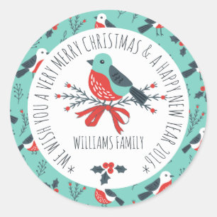 Sticker Rond Jote Christmas Bird Motif Texte Modèle