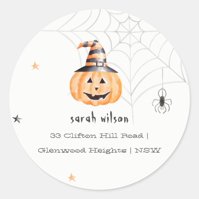 Sticker Rond Jote Éffrayante Halloween Citrouille Spider Adress (Devant)