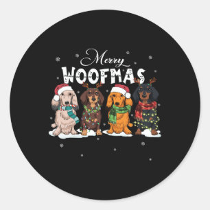 Sticker Rond Jote Joyeux Woofmas Dachshund Chien de Noël Reinde