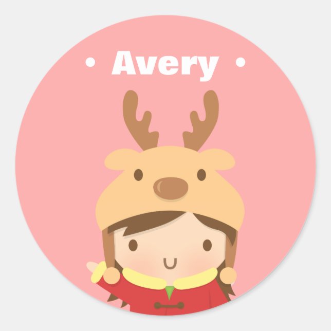 Sticker Rond Jote Reindeer Casquette Girl Kids Christmas Filler (Devant)