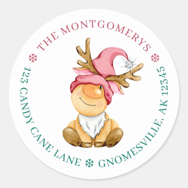 Sticker Rond Jote Reindeer Christmas Gnome Adresse de retour (Devant)