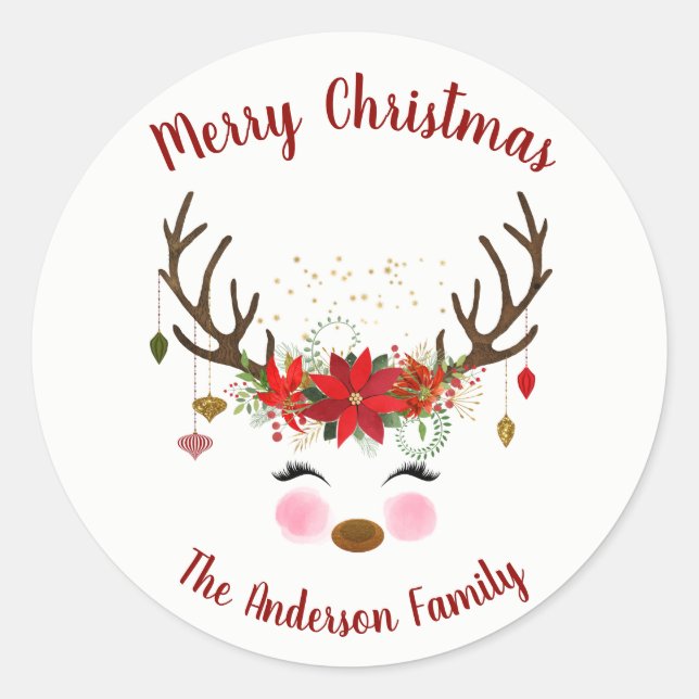 Sticker Rond Jote Reindeer Noël Enveloppe de Noël Sceau (Devant)