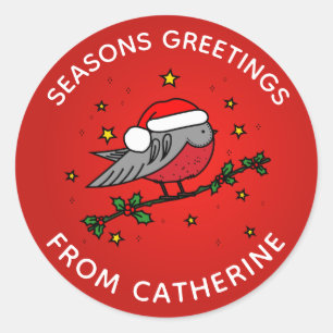 Sticker Rond Jote rouge Robin Oiseau Noël