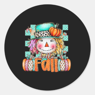 Sticker Rond Jote Scarecrow Citrouille Thanksgiving Halloween H