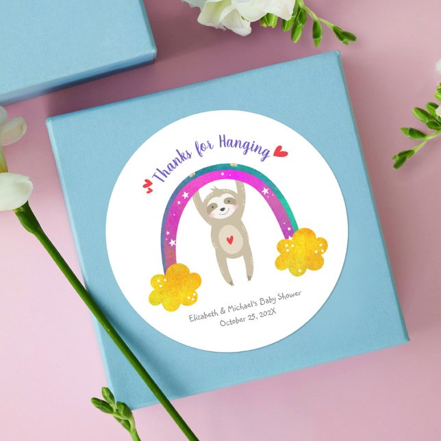 Sticker Rond Jote Sloth Boho Rainbow Chic Baby shower Merci (Créateur téléchargé)