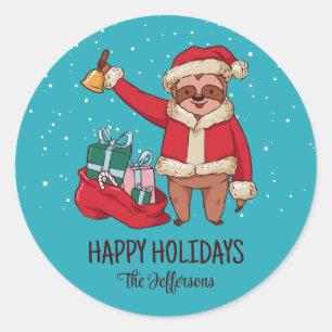 Sticker Rond Jote Sloth Père Noël Noël Snowy Vacances d'hiver