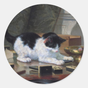 Sticker Rond Jouer au chat par Henriëtte Ronner-Knip