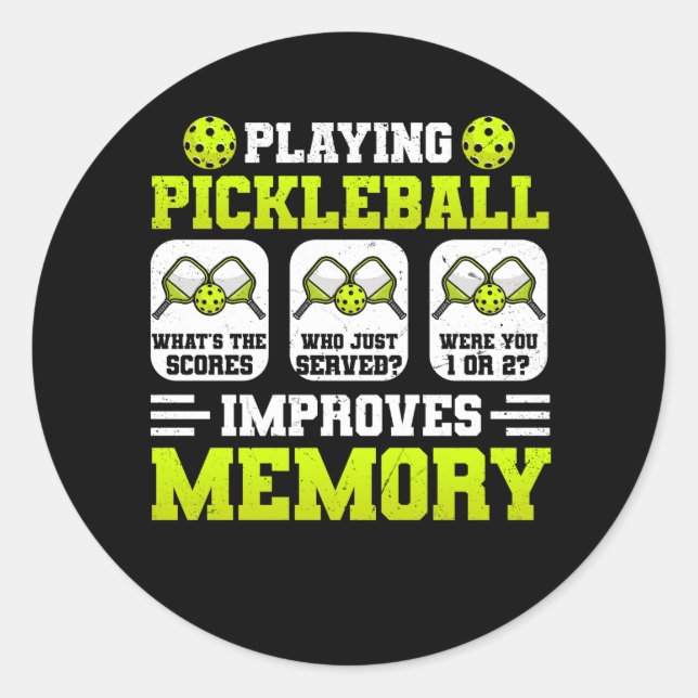 Sticker Rond Jouer au Pickleball améliore la mémoire What's Sco (Devant)