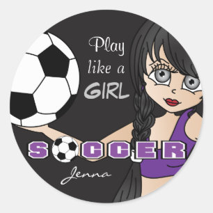 Sticker Rond Jouer Comme Une Fille Football Violet et noir
