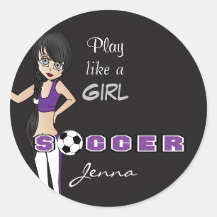 Sticker Rond Jouer comme une fille Football Violet et noir