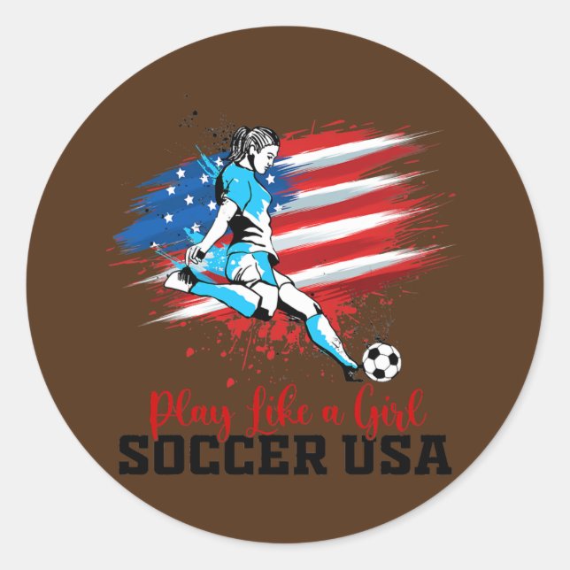 Sticker Rond Jouer comme une fille USA Football Team Drapeau am (Devant)