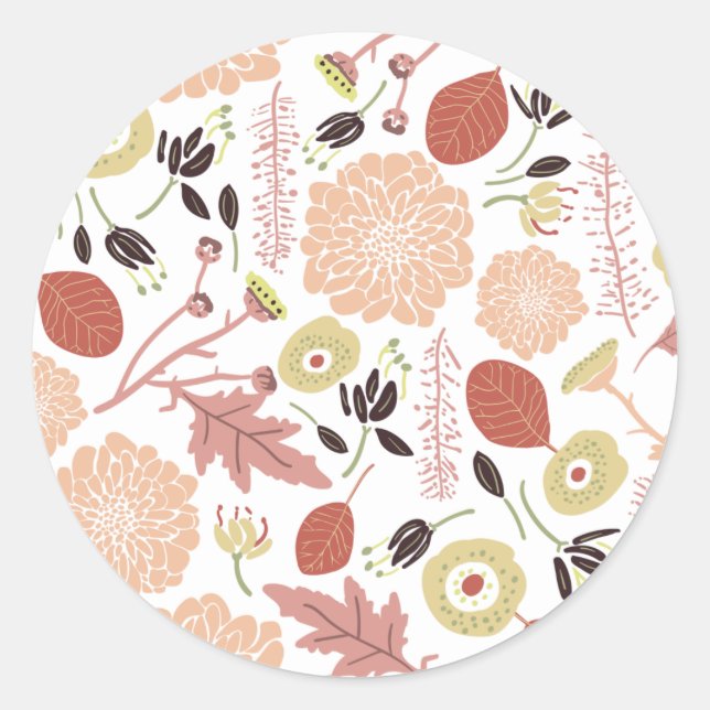 Sticker Rond Jouer Floral Mix Botanique Peach Green Whimsical (Devant)