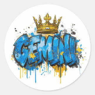 Sticker Rond Jouer Gemini Zodiac Graffiti Airbrush avec Couronn