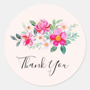 Sticker Rond Jouer Joli Merci de bouquet rose
