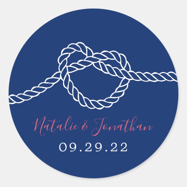 Sticker Rond Jouer le noeud Elegant Marine Bleu Mariage nautiqu (Devant)