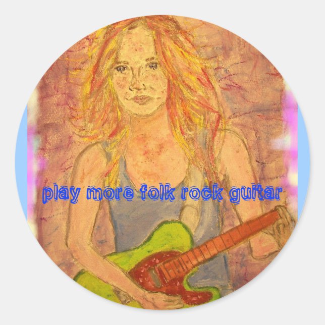 Sticker Rond jouer plus folk rock guitare (Devant)