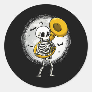 Sticker Rond Jouer Sousaphone Tuba Instrument Halloween Band