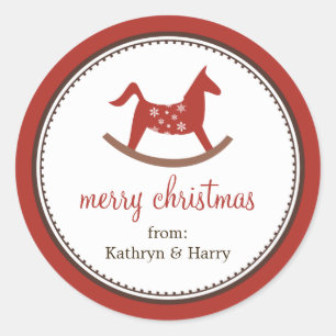 Sticker Rond Jouet à cheval rouge marque cadeau de Noël