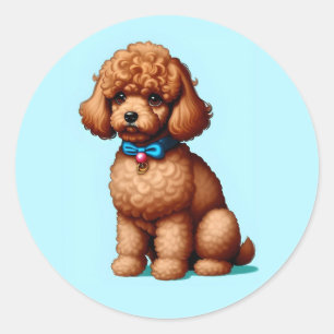 Sticker Rond Jouet Brown adorable avec Arrière - plan bleu