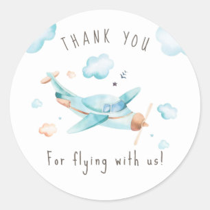 Sticker Rond Jouet de voyage Avion Boy Baby shower Merci