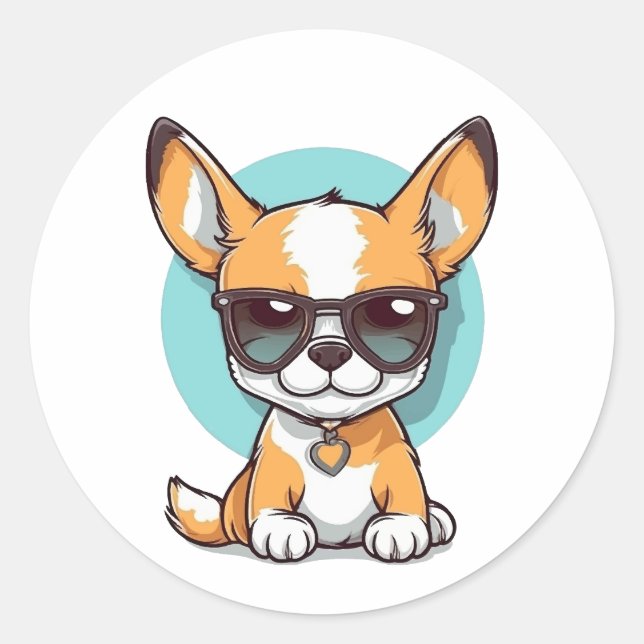Sticker Rond Jouet mignon Fox Terrier Chien portant des lunette (Devant)