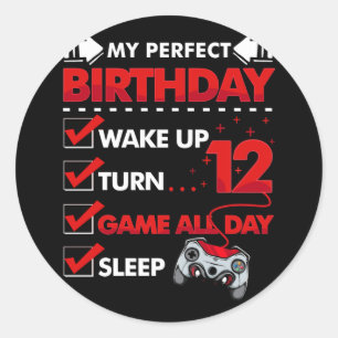 Sticker Rond Joueur 12 ans Garçon 12ème Jeu d'Anniversaire Parf