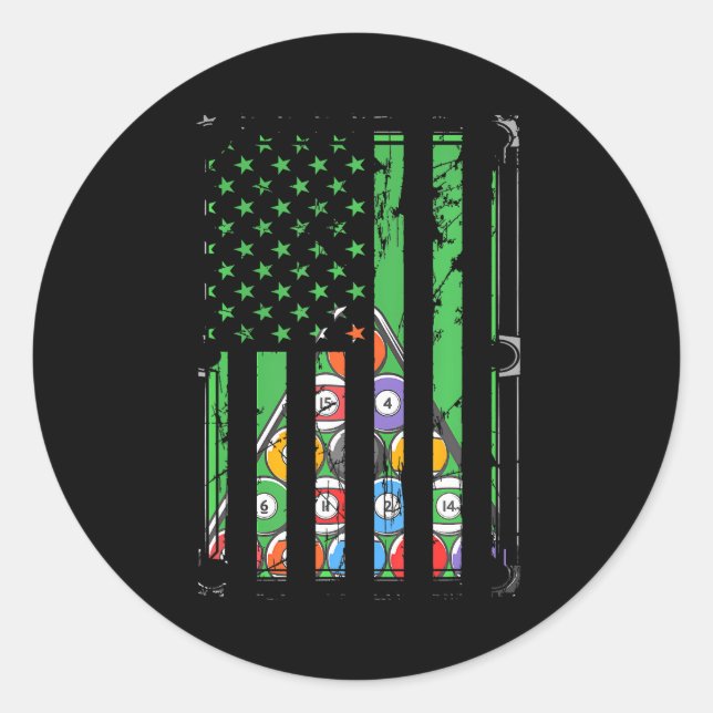Sticker Rond Joueur Billiard Rack USA American Flag (Devant)